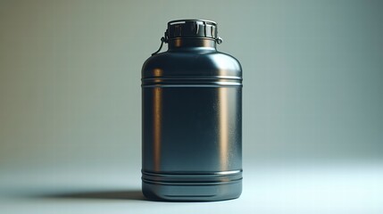 Poster - mysterious vessel: a sleek, dark container, a vessel of secrets, casts a subtle shadow against a neu