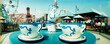 © Michael Marquand - Panoramic view of tea cup rides in an amusement park, Luna Park, Coney Island, Brooklyn, New York City, New York State, USA.