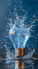 Poster - Bright light bulb surrounded by water splashes illustrating innovative solutions and creative concepts in design
