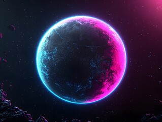 Poster - luminous planet against the deep black space background creating a stunning cosmic display of celest