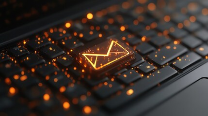 Aufkleber - 3D rendered email icon on laptop screen with cursor, representing online messaging, business communication, and digital efficiency