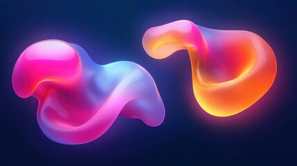Poster - Abstract Organic Liquid Shapes with Neon Glow in Futuristic Gradient Colors on Dark Background