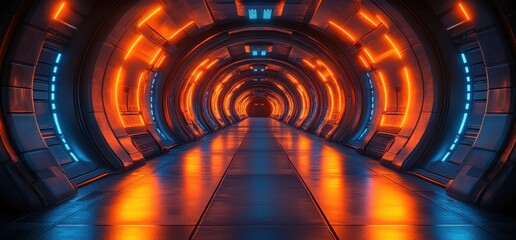Aufkleber - Futuristic Sci Fi Industrial Corridor Neon Lighting Grunge Concrete 3D Rendering