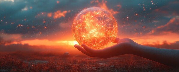 Aufkleber - Hands Holding Global Network and Connection for Digital Marketing and Social Media in Online Business