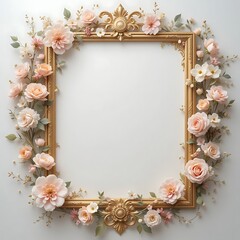 Poster - Floral Frame with Pink Roses and Gold Border for Elegant Design