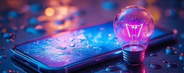 Poster - Holographic light bulb projection from a smartphone on a desk