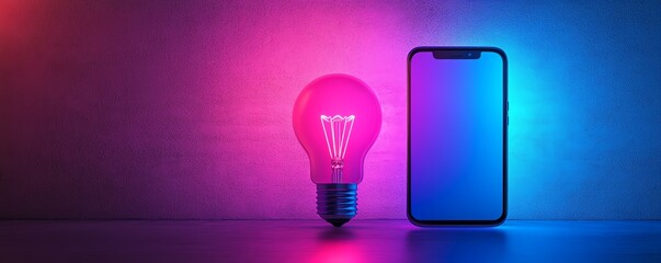 Poster - Holographic light bulb projection from a smartphone on a desk