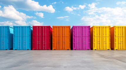 Poster - Colorful shipping containers resting on concrete under blue sky