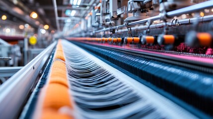 Poster - Industrial weaving machine producing fabric in textile factory