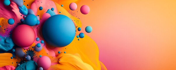 Aufkleber - Colorful spheres emerging from vivid abstract paint strokes