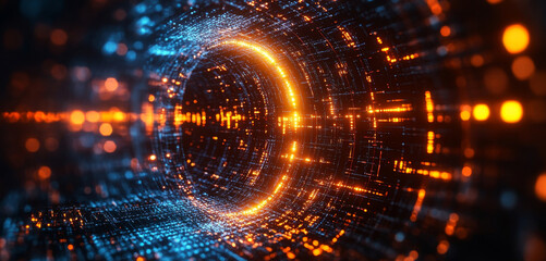 Aufkleber - Visualizing quantum computing technologies, the journey through a vibrant tunnel showcases the principles of superposition and entanglement.
