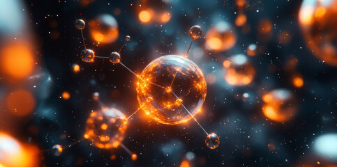 Leinwandbilder - Floating particles represent quantum phenomena such as superposition and entanglement, showcasing their potential use in algorithms and optimization within computing systems.
