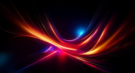 Aufkleber - Abstract light streaks in vibrant colors dance across the dark background, creating a dynamic and energetic composition. Curves of red, orange, yellow and blue glow and intertwine.