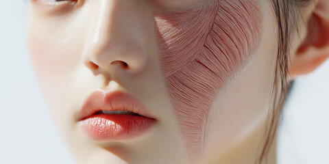 Poster - Close-up of Woman's Face with Pink Feather-like Cheek Design