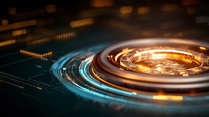 Poster - Futuristic Abstract Circular Design with Glowing Elements and Digital Texture Ideal for Technology Backgrounds