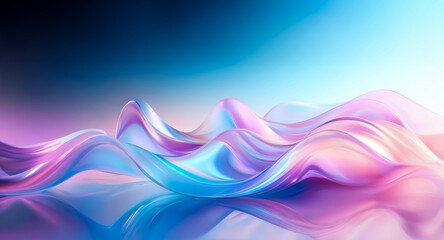 Leinwandbilder - Vibrant abstract scene with smooth colorful waves. Reflective surface and hues of blue, pink, purple create fluidity.
