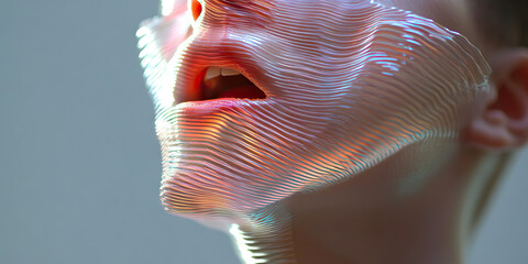 Poster - Human Face Partially Covered by Ribbed Translucent Material