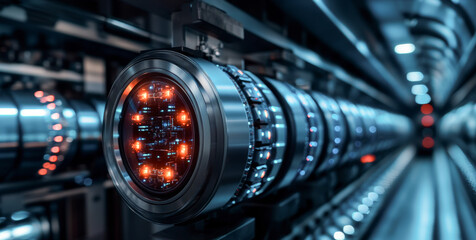 Poster - Innovative quantum computing technology showcases intricate circuits, glowing components, and advanced systems designed for data processing and optimization.