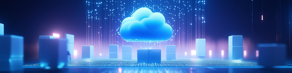 Fototapete - Cloud computing digital information and cyberspace background