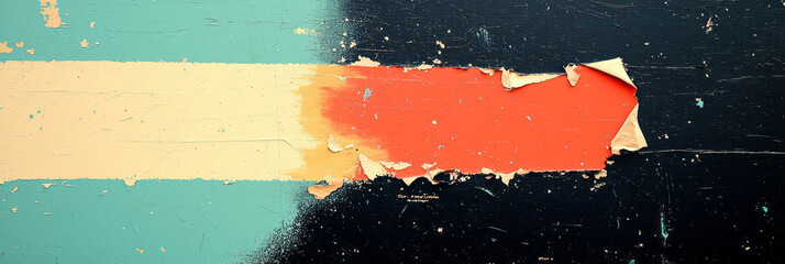 Poster - A detail-oriented view capturing a faded poster with torn edges, once a vibrant symbol of ambition