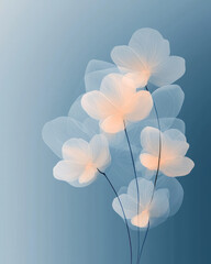 Poster - A refined, minimalist illustration showcasing intricate white blossoms gracefully floating in a