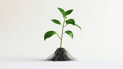 small tree with roots isolated on white