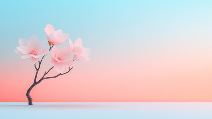 Aufkleber - A visionary minimalist rendering of a delicate magnolia flower in soft pastel pink hues, elegantly
