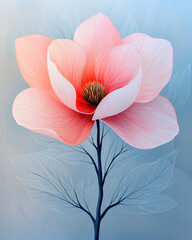 Poster - A sleek abstract artwork showcasing a softly glowing magnolia bud in delicate pink hues, gracefully