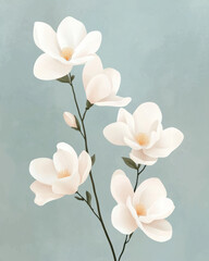 Poster - A minimalist yet captivating artwork depicting crisp white magnolia flowers gracefully blooming