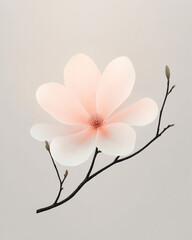 Poster - A sophisticated minimalist artwork capturing the gentle beauty of a blooming white magnolia flower,