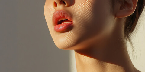 Poster - Close-up of Woman's Face and Neck with Sunlit Shadows