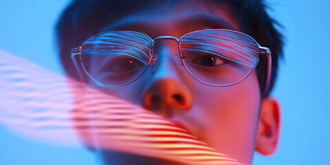 Poster - Close-up Portrait of Person Wearing Glasses with Light Streaks