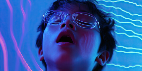Poster - Child's Face with Neon Lighting and Glasses