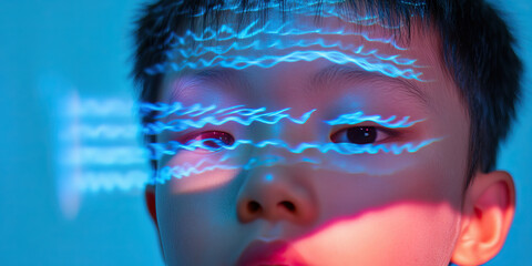 Poster - Close-up of Child's Face with Projected Light Pattern