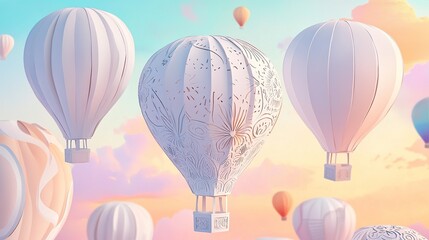Poster - A whimsical paper cut-out design of floating hot air balloons