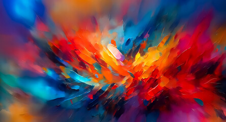 Fototapete - Vibrant splash of colors bursts across the canvas, creating an abstract explosion of energy. Bold strokes blend and contrast, showcasing a dynamic and fluid composition.