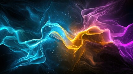 Poster - Cosmic neon waves abstract art digital space textured background vibrant environment dynamic viewpoint