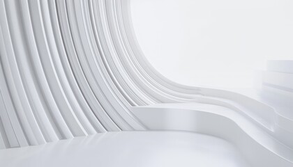 Fototapete - Abstract empty room curve wave wall striped line pattern structure minimal simple futuristic.
