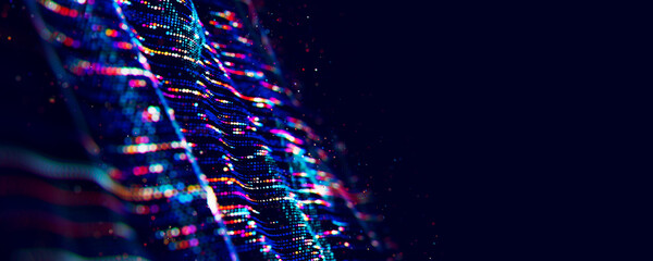 Poster - Abstract Big data digital stream waves. Information flow concept. LLM learning process, AI technology. Quantum computing. 3d render illustration