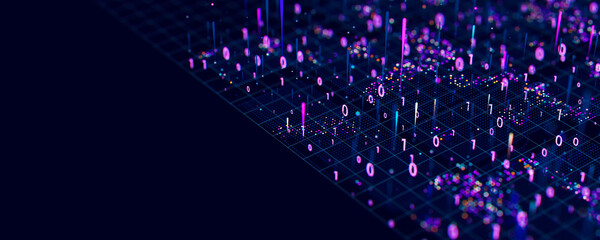 Poster - macro of quantum computing technology. digital patterns of big data. microworld of llm ai learning p