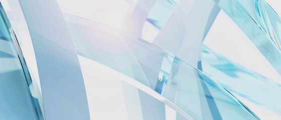 Wall Mural - Soft blue glow peaceful transparent shine curve gloss wave flow bend curl striped line glass macro close up, illuminated.