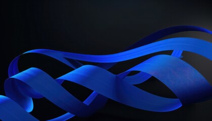 Wall Mural - Blue ribbon graphic bend curve wave swirl curl spiral dynamic dark black backgrounds.