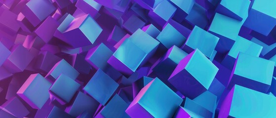 Wall Mural - abstract background with cubes in blue and purple colors, illustration dark background creativity.