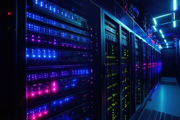 Poster - Brightly lit server room showcasing modern technology and data storage solutions