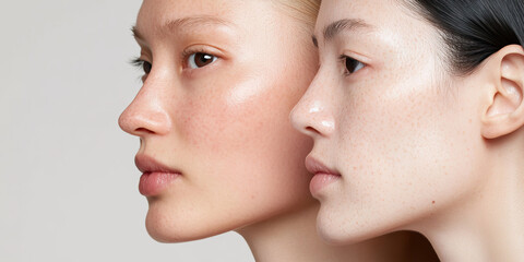 Poster - profile view of two women's faces showing skin texture
