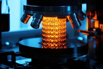 Poster - Advanced microscopy revealing intricate structures of a sample under examination in a laboratory