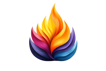 Poster - A vibrant, stylized flame design with gradients of orange, yellow, purple, and blue, set against a transparent background.