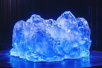 Poster - Ice sculpture illuminated in blue light showcasing intricate formations and textures