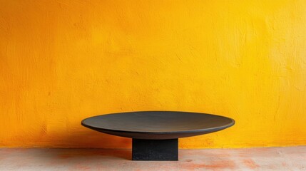 Poster - Sleek black table positioned elegantly against a bright yellow wall creating a stunning contrast in interior design