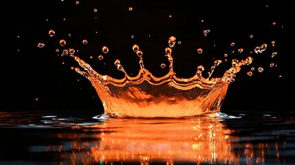 Poster - Dynamic motion of molten gold colliding with a surface, producing a stunning crown-shaped splash.